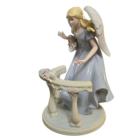 Large Porcelain Angel Figurine Floral Flower Basket Heavy 13 Inch Collectible - Picture 16 of 16